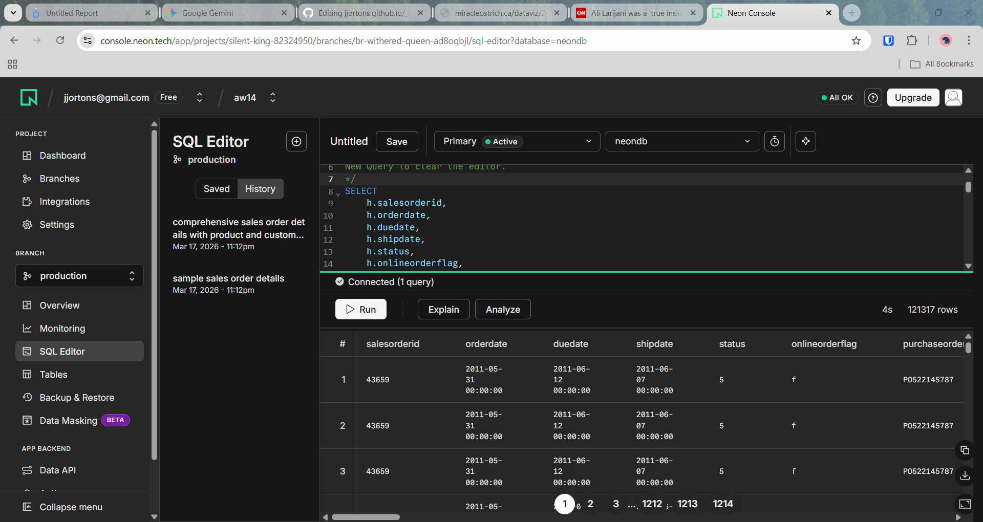 setting up a neondb using sql dump